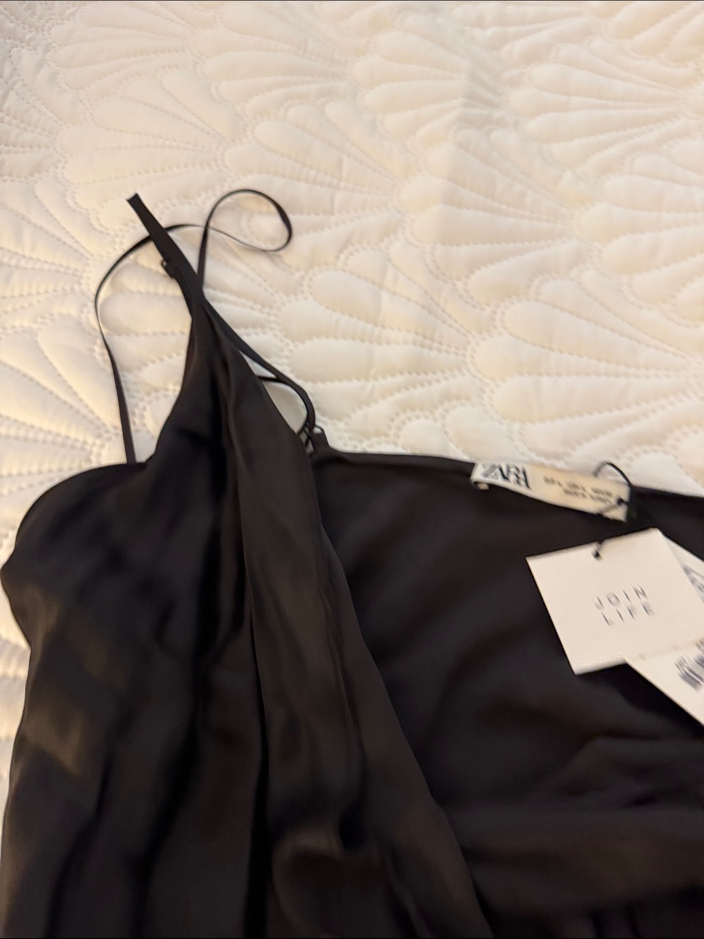 Zara Black Satin Maxi Slip Dress with Side Ruching - Picture 6 of 8
